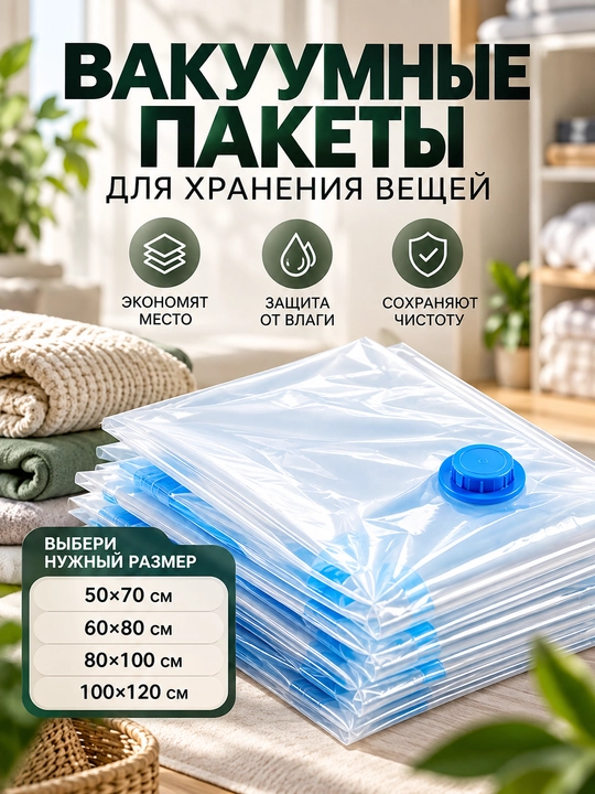 Вакуумные пакеты для одежды, пакет для хранения вещей - 