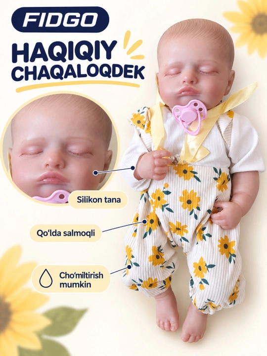 Kiyim kiygan FIDGO Reborn silikon qo‘g‘irchog‘i, sovg‘a qadog‘i
