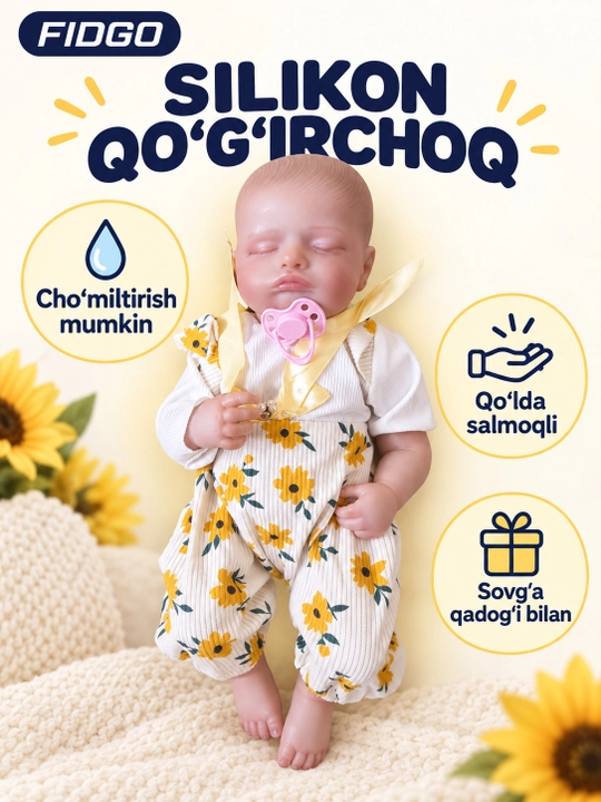 Kiyim kiygan FIDGO Reborn silikon qo‘g‘irchog‘i, sovg‘a qadog‘i - 