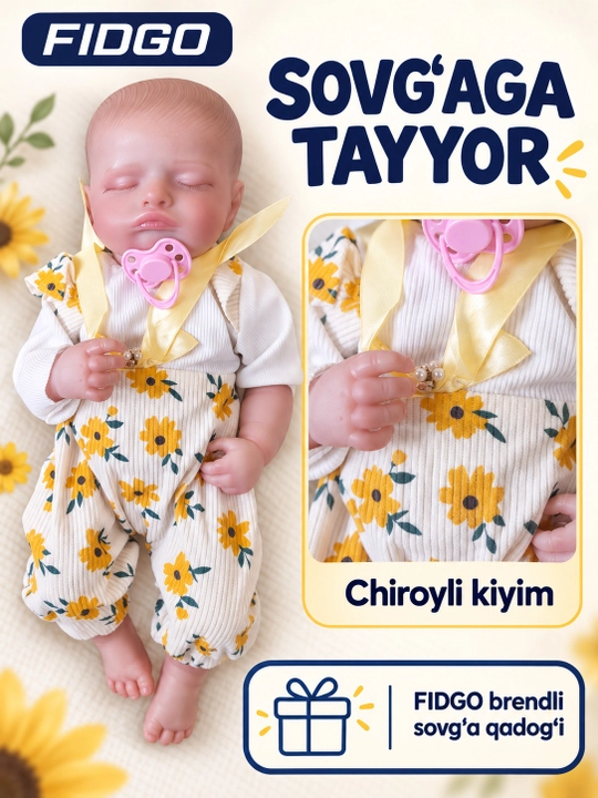 Kiyim kiygan FIDGO Reborn silikon qo‘g‘irchog‘i, sovg‘a qadog‘i