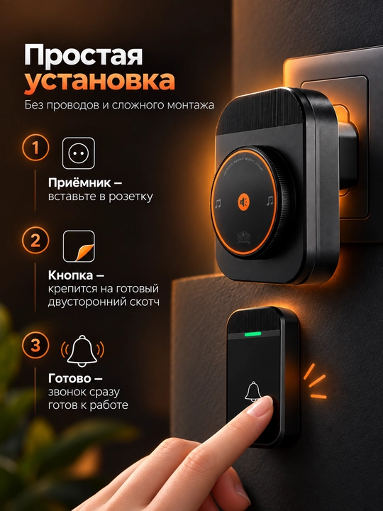 Simsiz eshik jiringlagichi, radio antenna, uy uchun bezak, kabelsiz