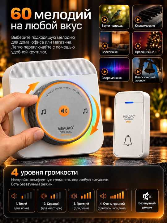 Simsiz eshik jiringlagichi, radio antenna, uy uchun bezak, kabelsiz