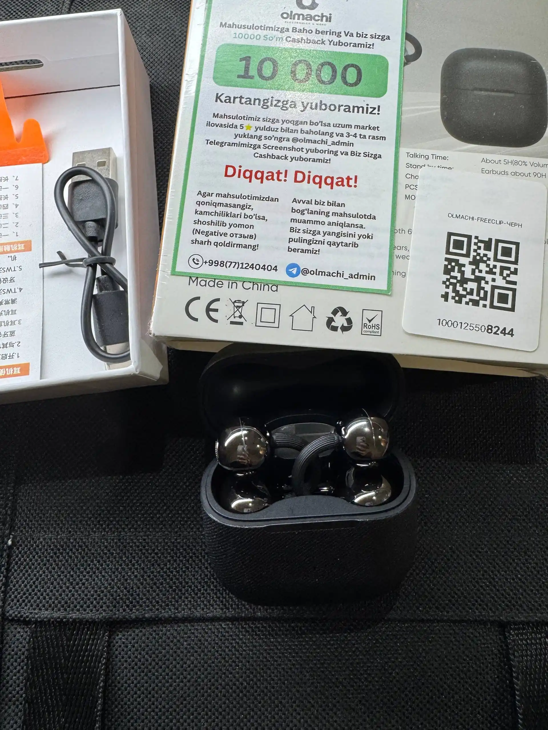 Simsiz quloqchinlar FreeClip 2, Android va iPhone uchun sensorli naushnik (+ bonus)