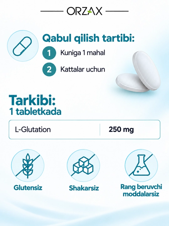 Ocean L-Glutathione — L-глутатион 250 мг, антиоксидант и поддержка детокса, №30, Халяль