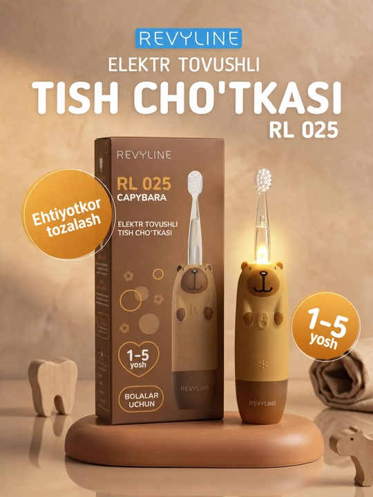 Bolalar uchun elektr tish cho‘tkasi Revyline RL 025 Baby, tovushli, 1–5 yosh, 4 rejim - 