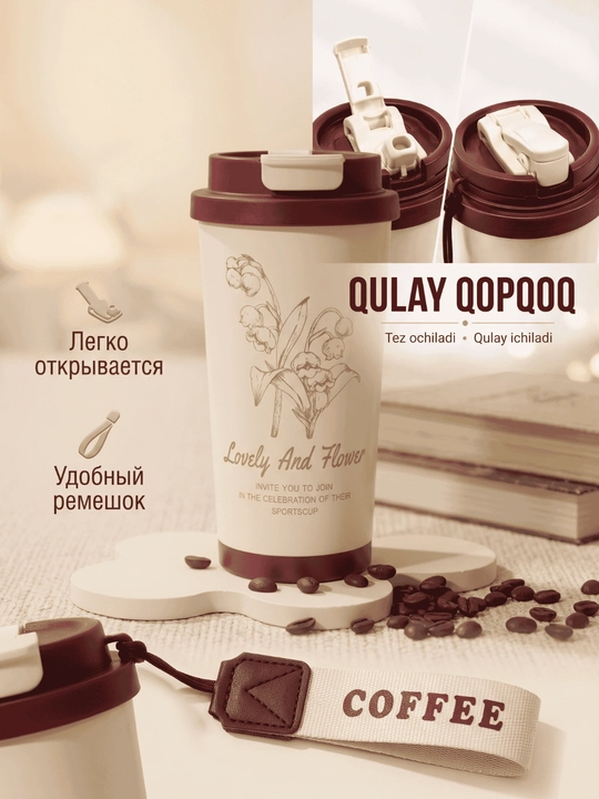 Termos krujka, termostakan choy va qahva uchun, zanglamaydigan po'lat SUS 316, 500 ml