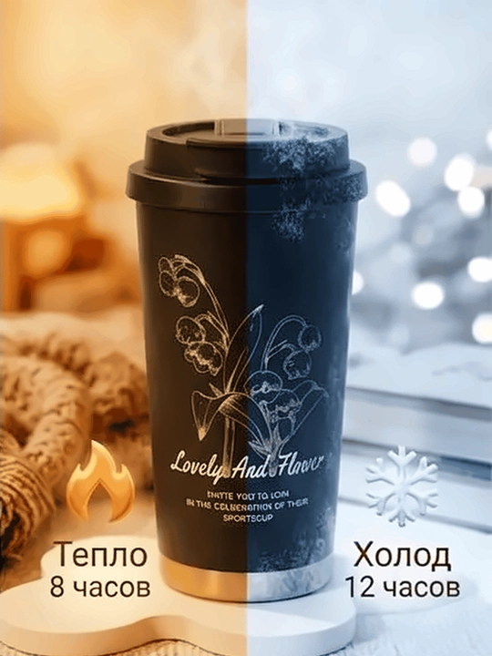 Termos krujka, termostakan choy va qahva uchun, zanglamaydigan po'lat SUS 316, 500 ml