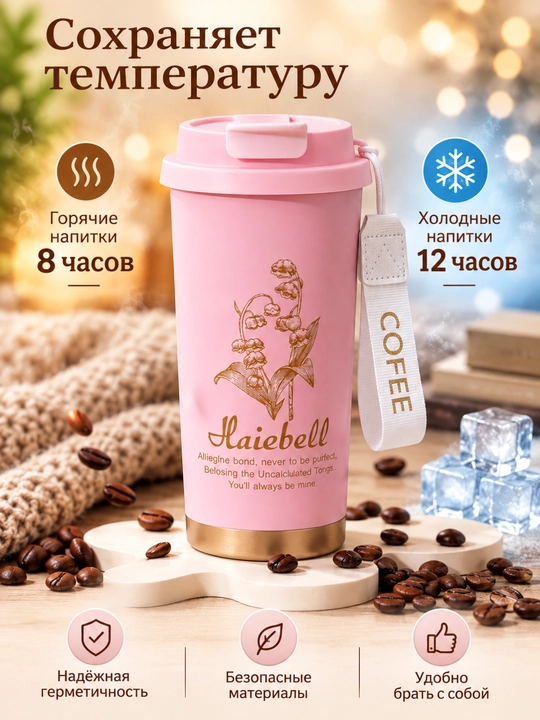 Termos krujka, termostakan choy va qahva uchun, zanglamaydigan po'lat SUS 316, 500 ml