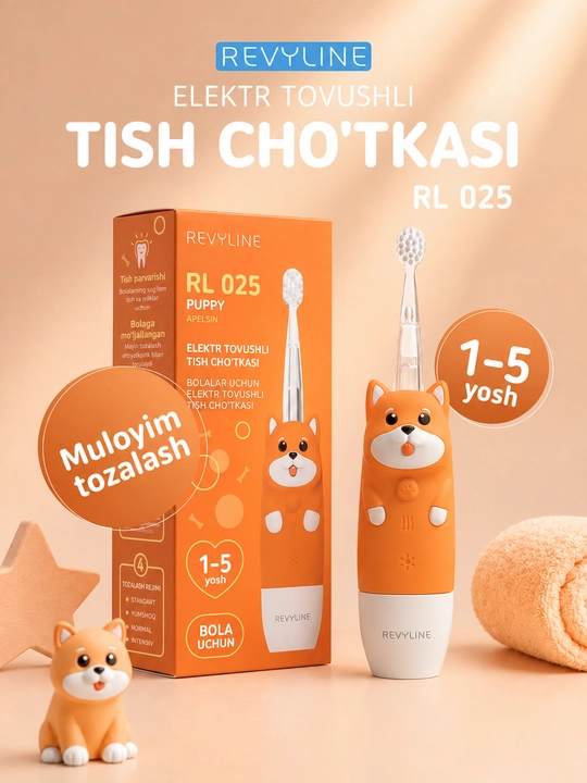 Bolalar uchun elektr tish cho‘tkasi Revyline RL 025 Baby, tovushli, 1–5 yosh, 4 rejim - 