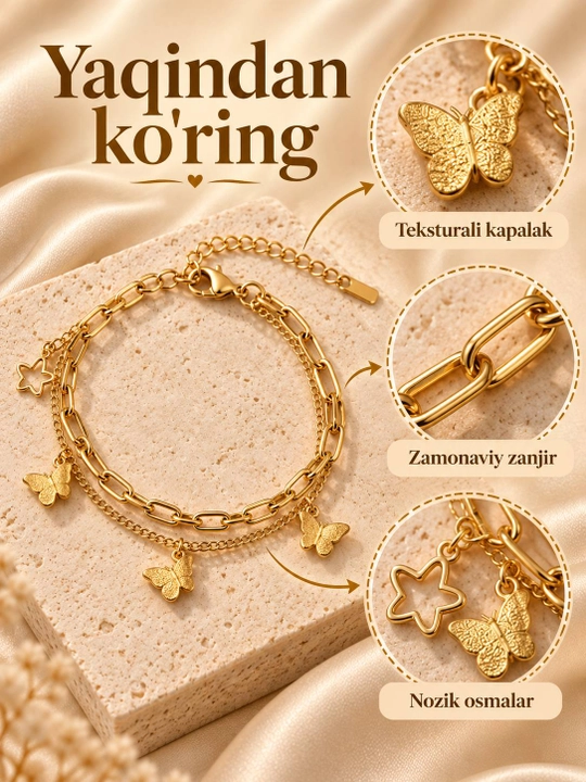 Ayollar nozik brasleti tilla rang zanjir taqinchoq, klever va yulduzcha sovg'a variant