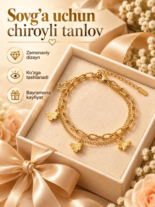 Ayollar nozik brasleti tilla rang zanjir taqinchoq, klever va yulduzcha sovg'a variant