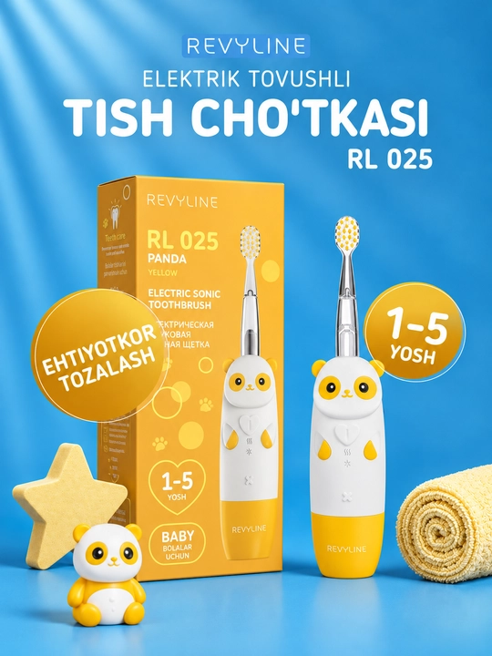 Bolalar uchun elektr tish cho‘tkasi Revyline RL 025 Baby, tovushli, 1–5 yosh, 4 rejim - 