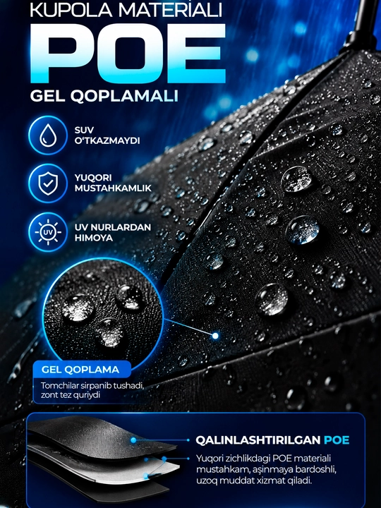 Ayollar va erkaklar uchun quyosh va yomg'irdan himoya qiluvchi qora rangli soyabon