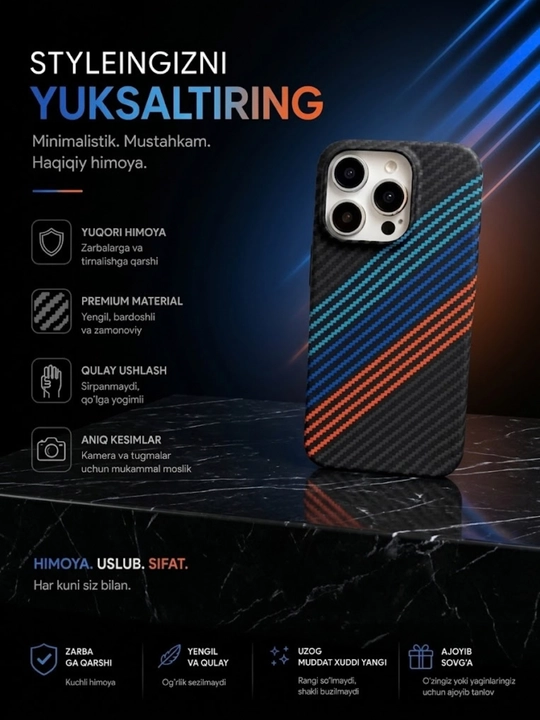 Iphone 11, 12, 13, 14, 15, 16, 17, 18, Pro, Max uchun karbon g'ilofi, Ultra yupqa himoya g'ilofi