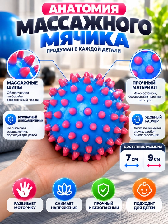 Массажный мяч с шипами, для массажа и фитнеса, 1 шт