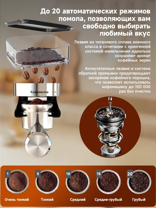 Кофемашина Kitchen с автоматическим капучинатором, зерновой кофе, 20 бар, 1350 Вт