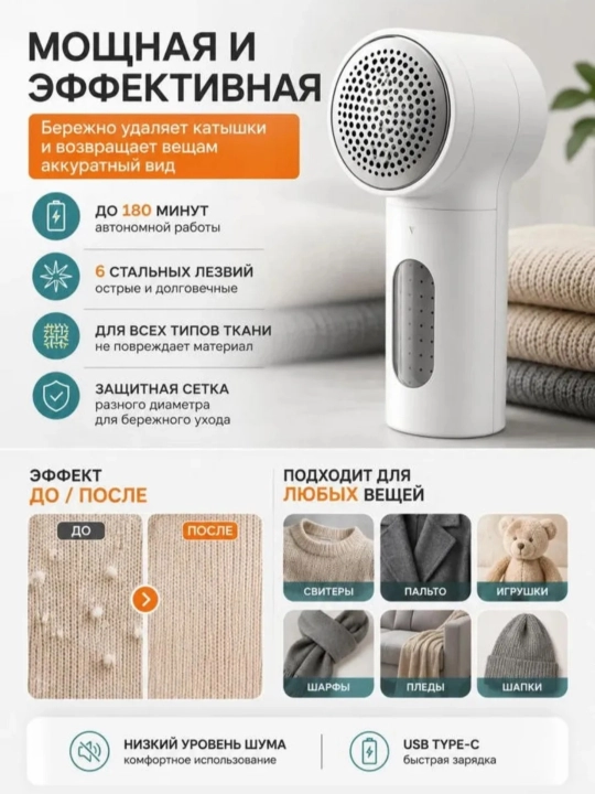 Mi машинка для удаления катышек, беспроводная, для одежды Mi Lint Remover 2