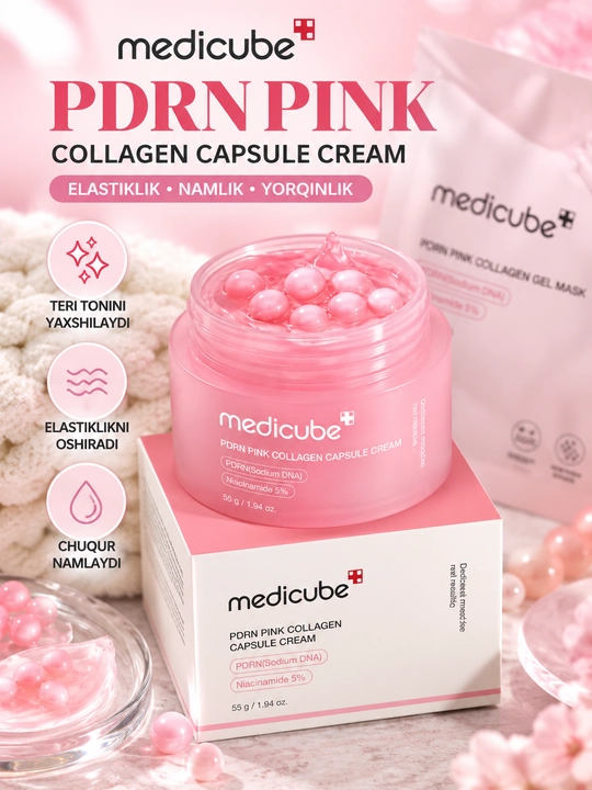 Medicube PDRN Pink Collagen Capsule Cream — kollagen kapsulali yuz kremi, 55 ml - 