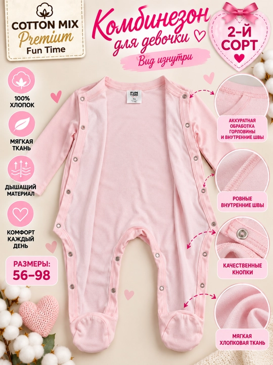 Комбинезон для девочки Cotton Mix Premium Fun Time, 100% хлопок, 2-й сорт