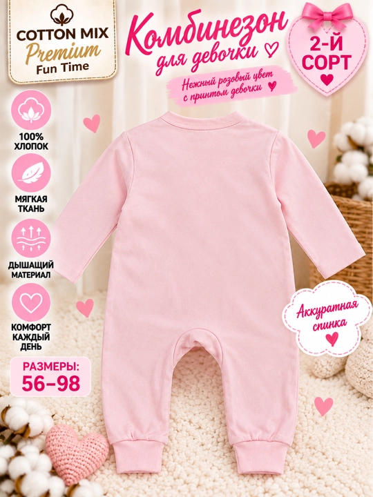Комбинезон для девочки Cotton Mix Premium Fun Time, 100% хлопок, 2-й сорт