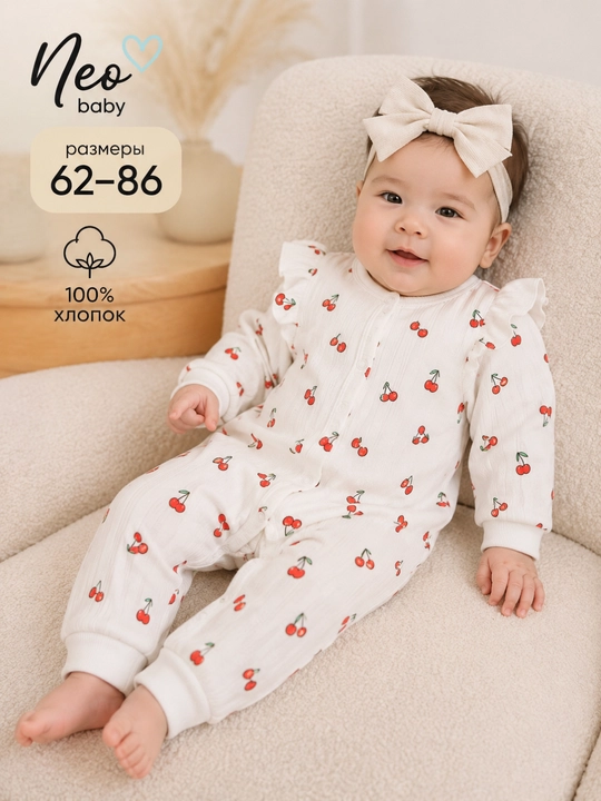 Комбинезон для девочки, Neo baby, 100% хлопок - 