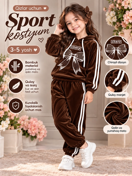 Спортивный костюм для девочек, мягкий, 3–5 лет - 