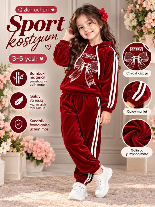 Спортивный костюм для девочек, мягкий, 3–5 лет - 