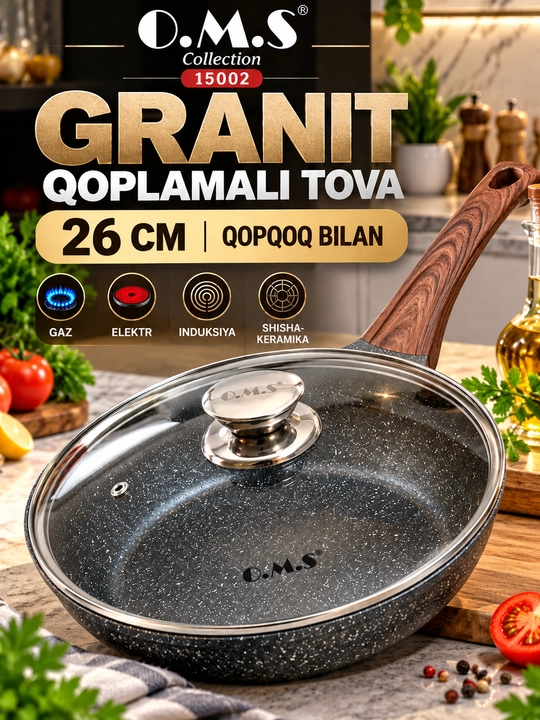 O.M.S 15002 tova 26 sm, qopqoqli, granit yopishmaydigan qoplama