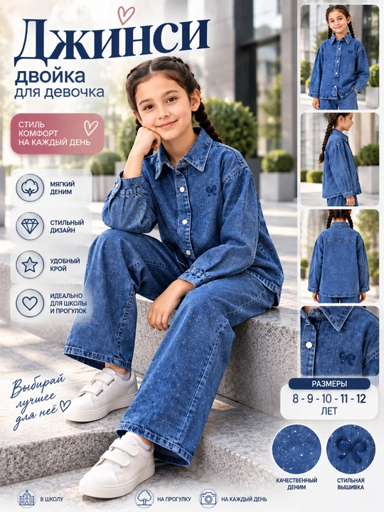 Qizlar uchun jinsi kiyimlar to‘plami - 