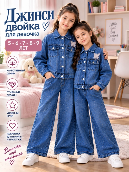 Qizlar uchun jinsi kiyimlar to‘plami - 