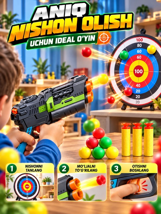 Игрушечный пистолет, 9 патронов, пули полые и пластиковые, безопасный