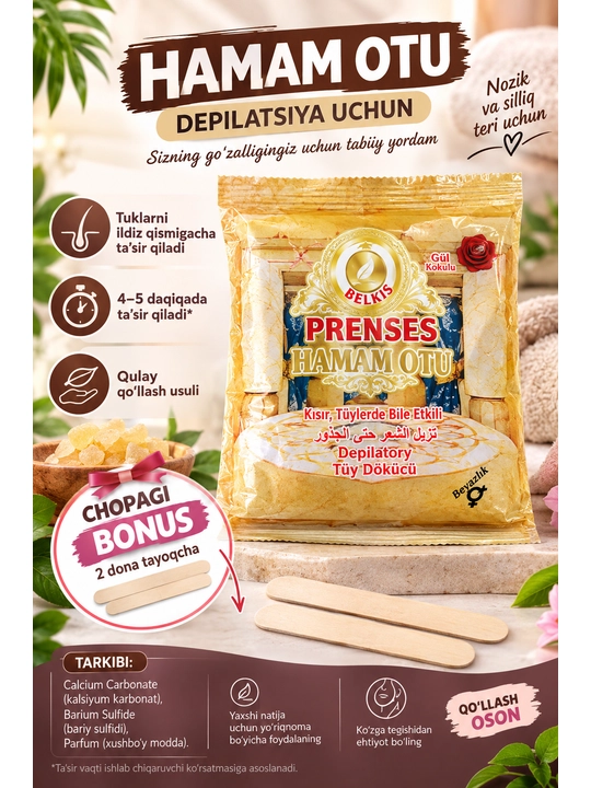 Lazer Lux, depilatsiya kukuni "Hurrem"tuklarni ketkazuvchi kukun, 150 g + 2 dona tayoqcha - 