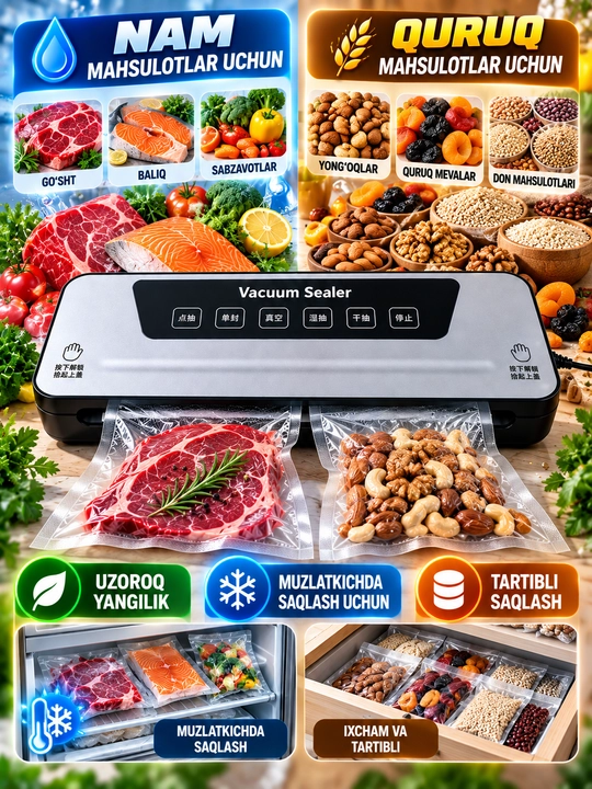 Вакуматор — вакумный упаковщик продуктов, + 50 пакетов, машина для вакуумной упаковки
