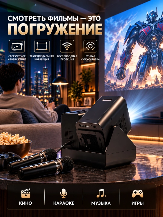 A10 Plus film proyektori, Android 4K proyektori + Wi-Fi, Bluetooth, HDMI