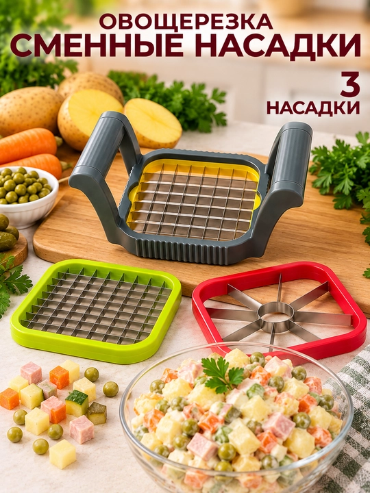 Meva to'g'ragich, sabzavot chopper, 3 xil nasadkali, olma kesgich, salat qigich