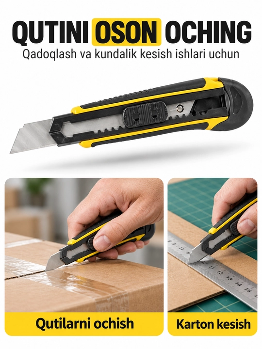 Mustahkam korpusli qurilish pichog'i qalin qog'oz va karton uchun