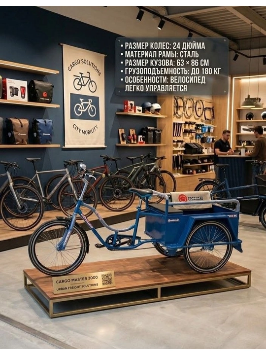 Uch g‘ildirakli yuk velosopedi. 24 dyuym, 180 kg yuk ko‘taradi, kuzovi 86×62 sm