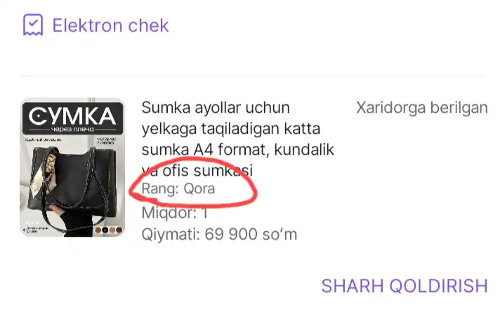 Sumka ayollar uchun yelkaga taqiladigan katta sumka A4 format, kundalik va ofis sumkasi
