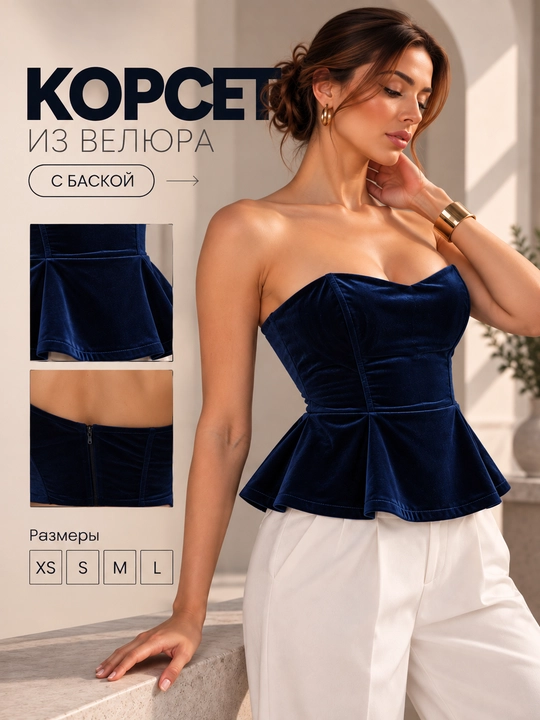 Женский велюровый корсет с баской, элегантный корсет, размеры XS–L - 