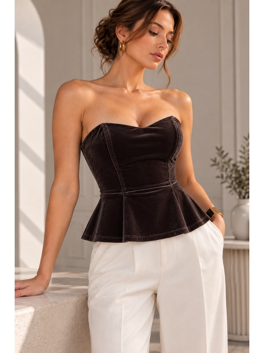 Ayollar uchun basqali velur korset, nafis model, XS–L o‘lchamlar