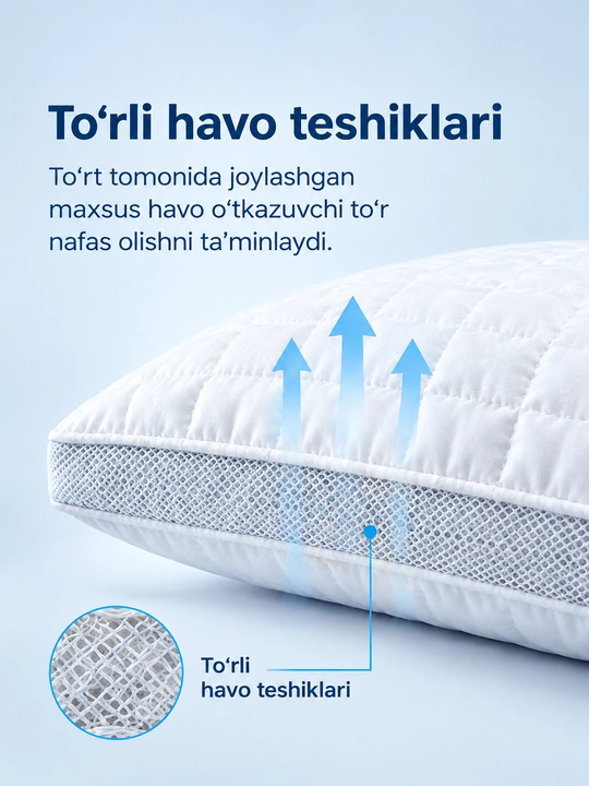 Ortopedik yostiq 2 dona, bo'yin og'rig'iga qarshi, gipoallergen, yumshoq 50x70