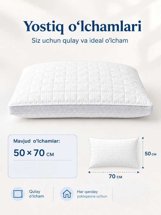 Ortopedik yostiq 2 dona, bo'yin og'rig'iga qarshi, gipoallergen, yumshoq 50x70