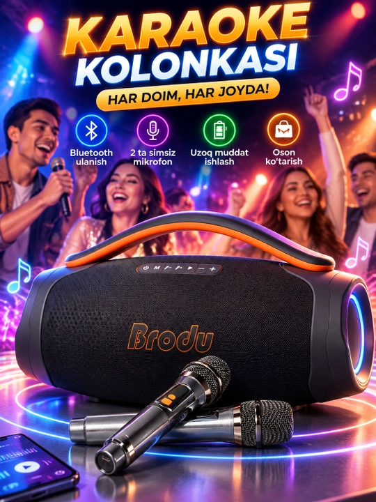 Simsiz karaoke karnay BTS-2532 200Vt, 8"+2x3"+2x2", Bluetooth, RGB, 5400mAh - 