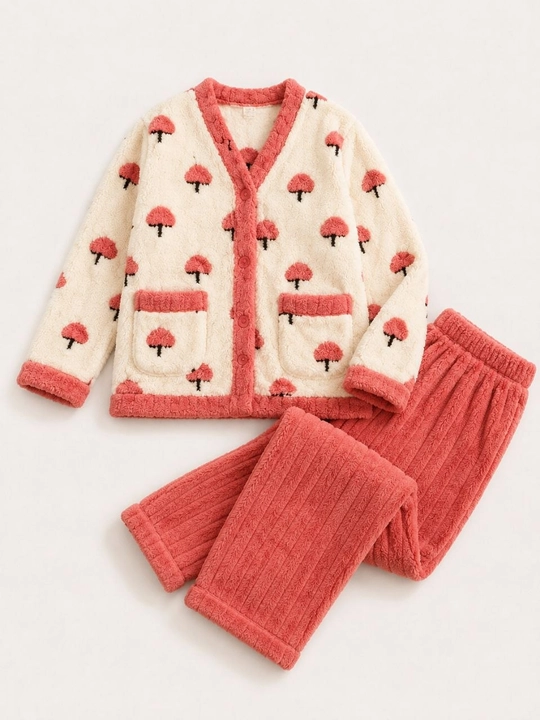 Ayollar uchun issiq qishki pijama, qalin paxmoq pijama, shim va kofta