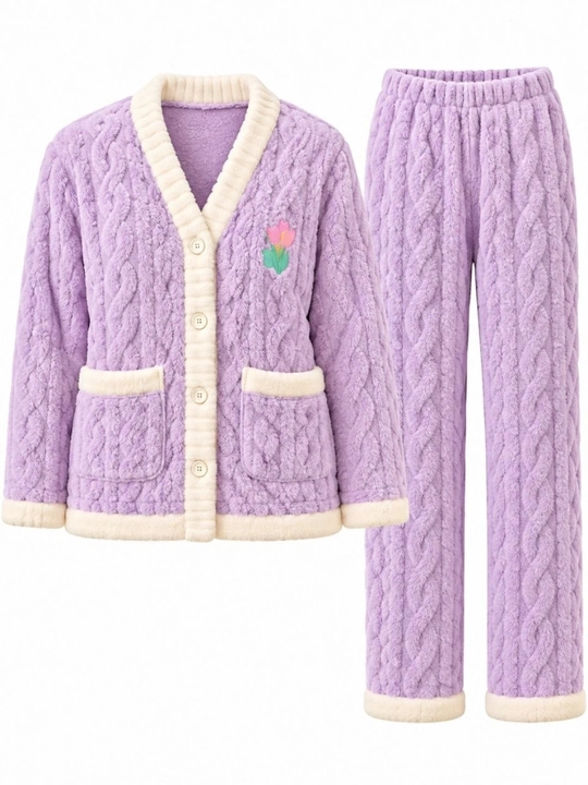 Ayollar uchun issiq qishki pijama, qalin paxmoq pijama, shim va kofta