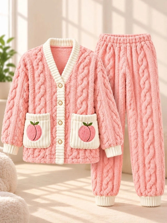 Ayollar uchun issiq qishki pijama, qalin paxmoq pijama, shim va kofta