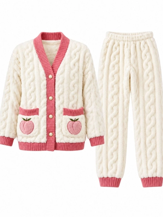 Ayollar uchun issiq qishki pijama, qalin paxmoq pijama, shim va kofta