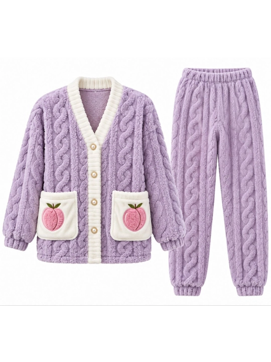 Ayollar uchun issiq qishki pijama, qalin paxmoq pijama, shim va kofta