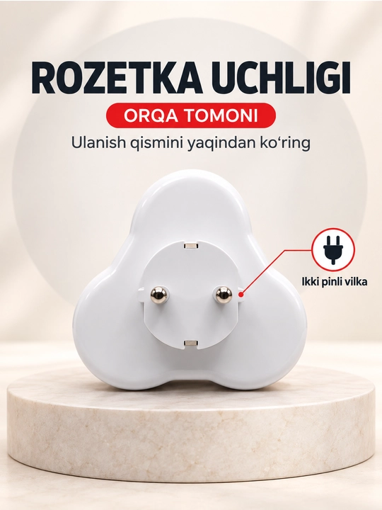 Uchtalik elektr rozetka adapteri, maishiy razvetvitel, oq rangli