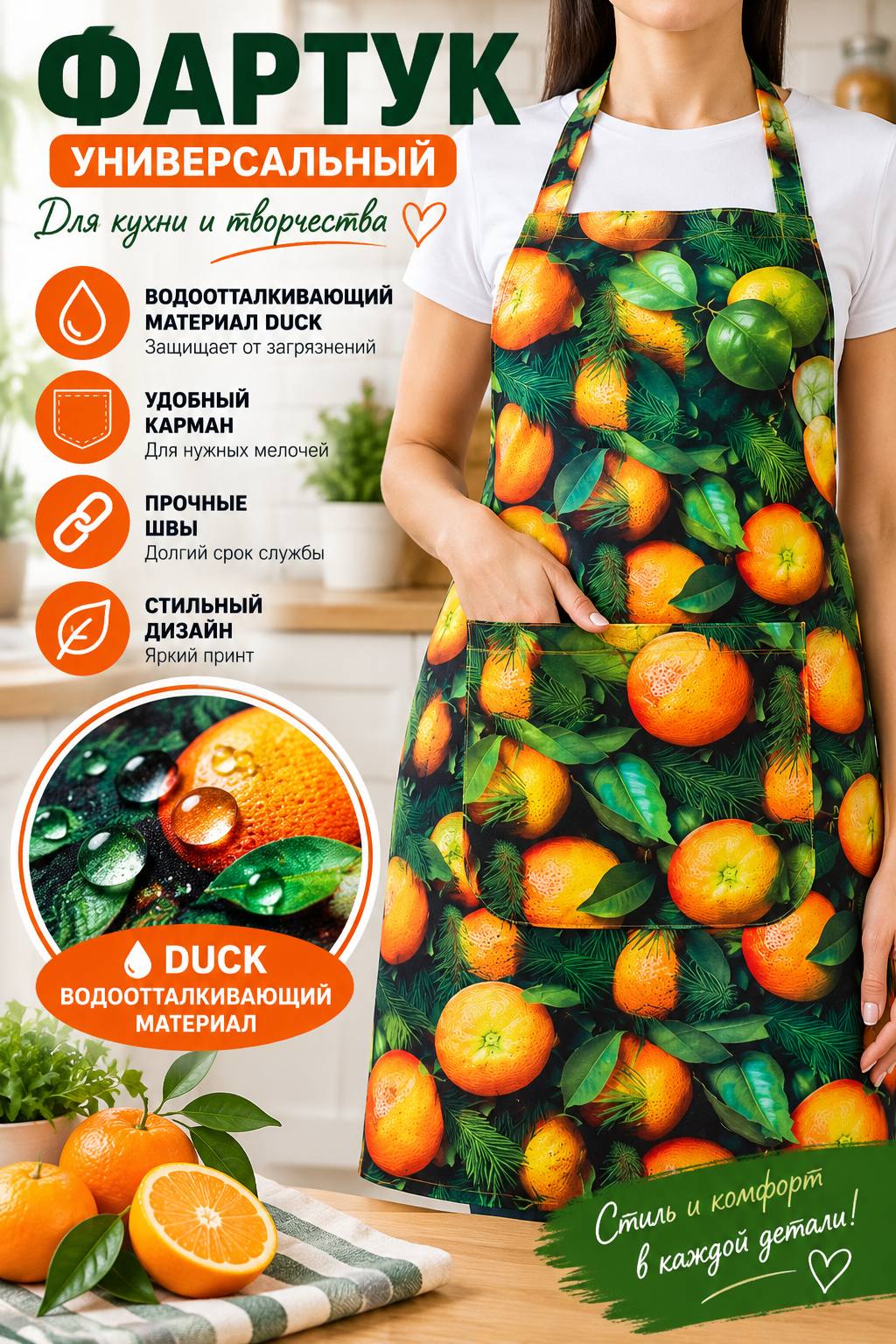 Фартук для кухни, защитный фартук для готовки, водоотталкивающий - 